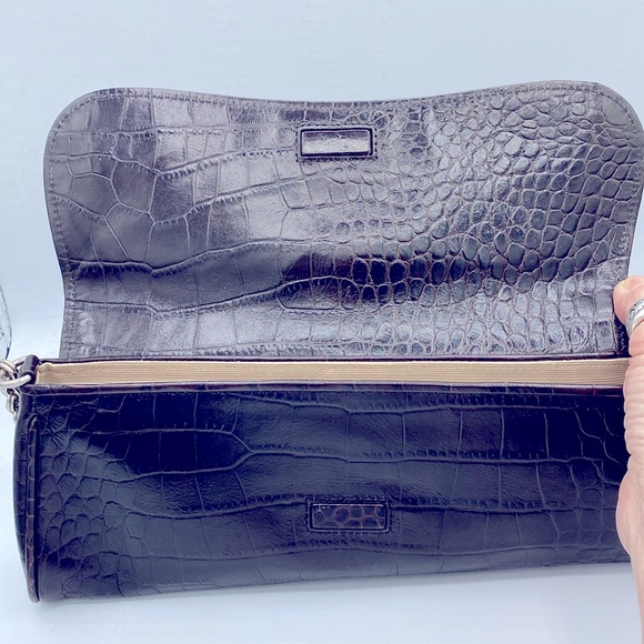 Ann Taylor Genuine Brown Leather Croc Embossed Clutch/Handbag 11”by5”by2” EUC - Picture 10 of 11